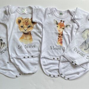 Lot Of 4 Safari Animal Onesies (0-3 Mo)